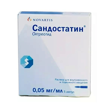 Купить Сандостатин 0,05 мг/мл 5 шт раствор для внутривенного и подкожного введения