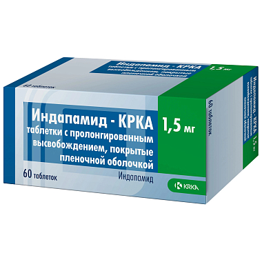 Купить Индапамид-КРКА 1,5 мг 60 шт таблетки с пролонгированным высвобождением покрытые пленочной оболочкой