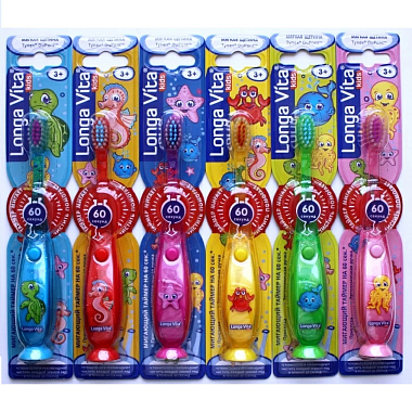Купить Longa Vita зубная щетка для детей Артикул F-86D забавные зверята мигающая с присоской 3-6 лет