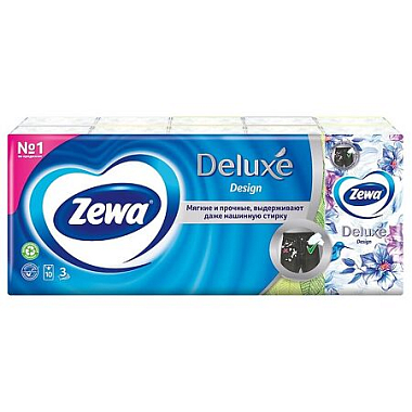 Купить Zewa Deluxe 10 мм х 10 мм 10 шт платочки бумажные носовые 3-х слойные с дизайном