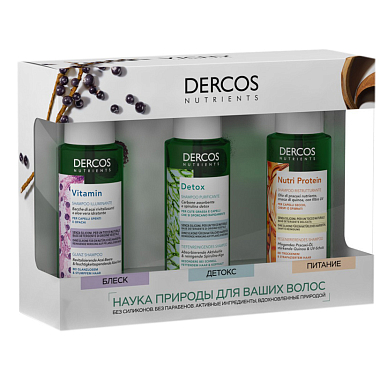 Купить Vichy Dercos Nutrients набор 100мл №3 детокс (очищ шамп+витамин шамп+восстан шамп)