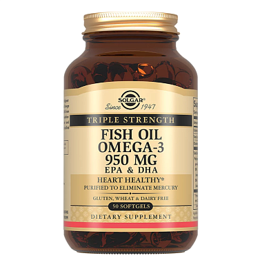 Купить Solgar Тройная Омега-3 950 мг ЭПК и ДГК 50 шт капсулы