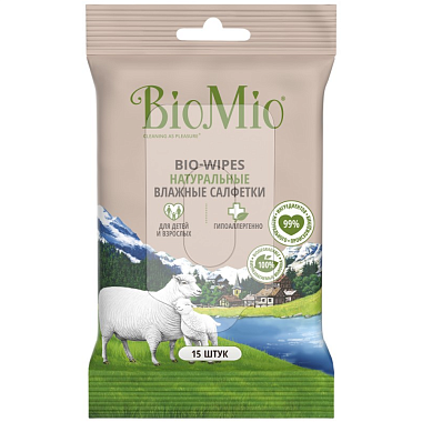 Купить BioMio Bio-Wipes 15 шт салфетки влажные с экстрактом хлопка