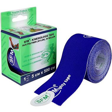 Купить SFM лента 5 см × 5 м кинезиологическая на хлопковой основе синяя рулон с логотипом