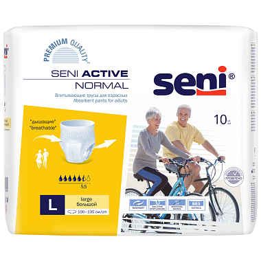 Купить Seni Active Normal 10 шт подгузники-трусы размер L 5,5 капель