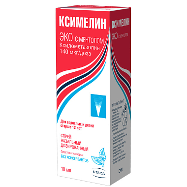 Купить Ксимелин Эко 140 мкг/доз 10 мл 60 доз спрей назальный дозированный с ментолом