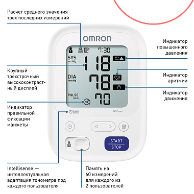 Купить Omron M3 Expert тонометр автоматический с адаптером и универсальной манжетой