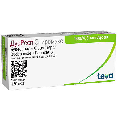 Купить Дуоресп Спиромакс 160 мкг + 4,5 мкг/доза 120 ДОЗ 1 шт порошок для ингаляций дозированный