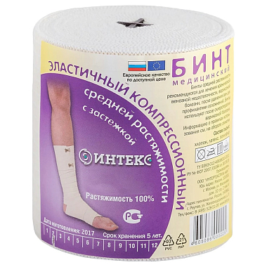 Купить Интекс бинт 10 см × 3 м эластичный средней растяжимости с застёжками