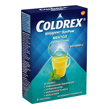 Купить Колдрекс Хотрем 5 шт порошок для приготовления раствора для приема внутрь ментол-мед-лимон