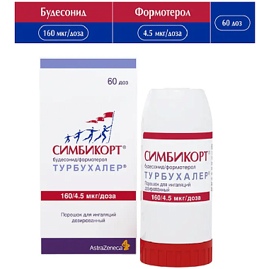 Купить Симбикорт Турбухалер 160 мкг + 4,5 мкг 60 доз порошок для ингаляций дозированный