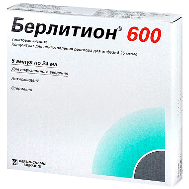 Купить Берлитион 600 25 мг/мл 24 мл 5 шт концентрат для приготовления раствора для инфузий