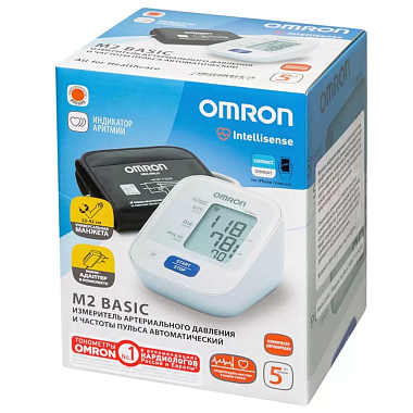 Купить Omron M2 Basic HEM-7121-ALRU тонометр автоматический плечевой с адаптером и универсальной манжетой 22-42 см
