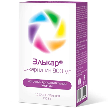 Купить Элькар 900 мг 5 г 10 шт порошок для приготовления раствора для приема внутрь саше-пакеты