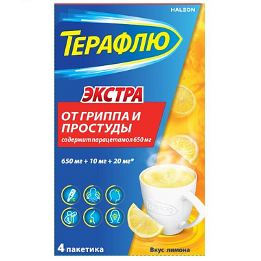 Купить ТераФлю Экстра 2 г 4 шт порошок для приготовления раствора для приема внутрь лимон