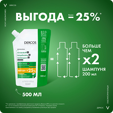 Купить Vichy Dercos шампунь смен блок 500мл п/перхоти д/сух волос