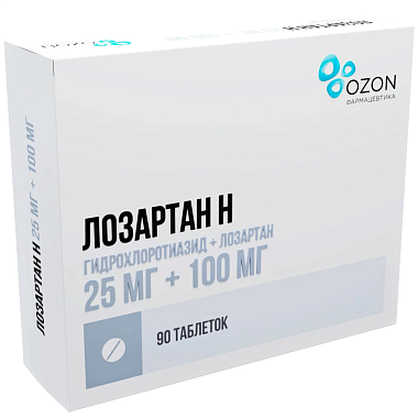 Купить Лозартан Н 25 мг + 100 мг 90 шт таблетки покрытые пленочной оболочкой