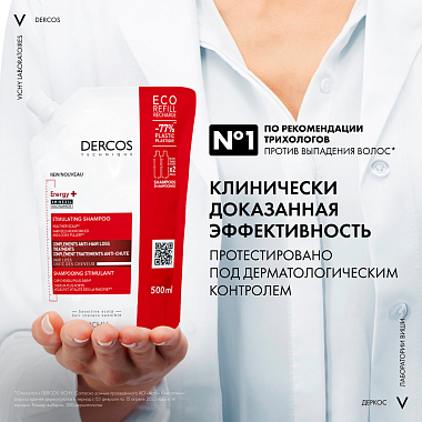 Купить Vichy Деркос Энерджи+ 500 мл шампунь сменный блок eco-refill