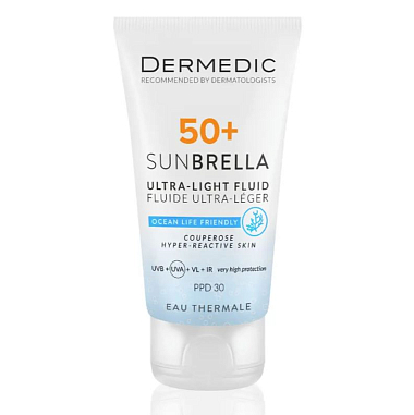 Купить Dermedic Sunbrella SPF50+ 40 мл флюид ультра-легкий солнцезащитный для чувствительной кожи с хрупкими капиллярами