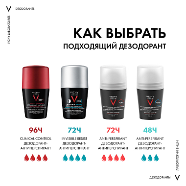 Купить Vichy Homme Invisible Resist 50 мл дезодорант-антиперсперант против пятен 72 ч
