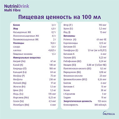 Купить Нутридринк 200 мл смесь жидкая высококалорийная с пищевыми волокнами для детей от 1 года нейтральный вкус