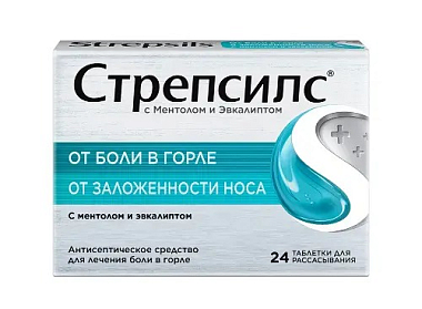 Купить Стрепсилс 24 шт таблетки для рассасывания ментол-эвкалипт