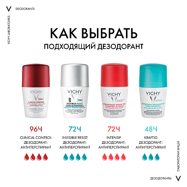 Купить Vichy Clinical Control 50 мл дезодорант-антиперспирант против избыточного потоотделения 96 ч