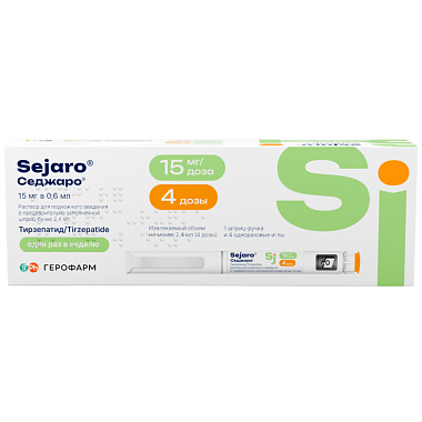 Купить Седжаро 15 мг/доз 2,4 мл 1 шт раствор для подкожного введения шприц-ручка + 4 шт иглы