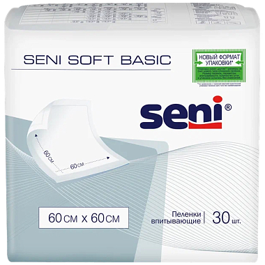 Купить Seni Soft Basic пелёнки 30 шт 60 см × 60 см  2 капли