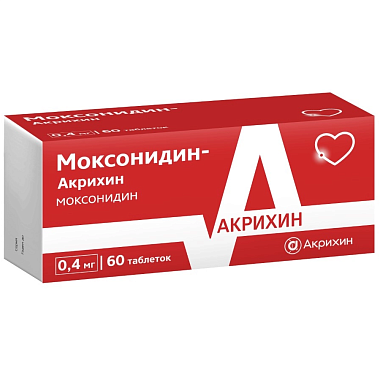 Купить Моксонидин-Акрихин 400 мкг 60 шт таблетки покрытые пленочной оболочкой