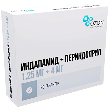 Купить Индапамид+Периндоприл 1,25 мг + 4 мг 90 шт таблетки