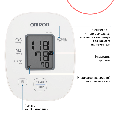 Купить Omron M1 Basic ARU тонометр автоматический плечевой с адаптером и стандартной манжетой 22-32 см
