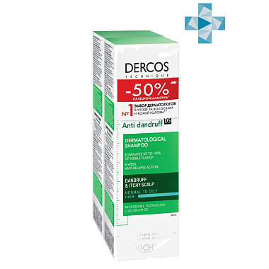 Купить Vichy Dercos шампунь-уход интенсивный против перхоти для нормальных и жирных волос 200мл, 2 шт