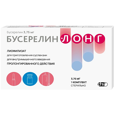 Купить Бусерелин-Лонг 3,75 мг 1 шт + растворитель лиофилизат для суспензии для внутримышечного введения пролонгированного действия флакон