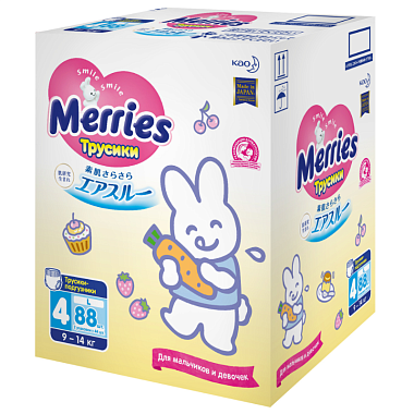 Купить Merries 88 шт размер L 9-14 кг трусы-подгузники