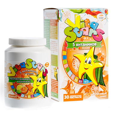 Купить Vita stars 3 г 30 шт мультивитаминный комплекс с холином пастилки жевательныецитрусовый микс