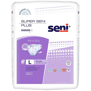 Купить Seni Super Plus подгузники 30 шт размер L 7 капель