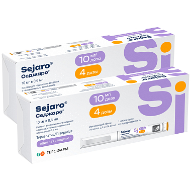 Купить Набор 2 уп. Седжаро 10 мг/доз 2,4 мл 1 шприц-ручка + 4 иглы