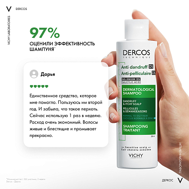 Купить Vichy Dercos 200 мл шампунь-уход интенсивный против перхоти для нормальных и жирных волос