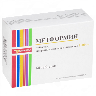 Купить Метформин 1000 мг 60 шт таблетки покрытые пленочной оболочкой
