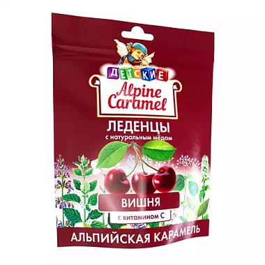 Купить Alpine Caramel 75г Альпийская карамель леденцы для детей с натуральным медом и витамином С вишня