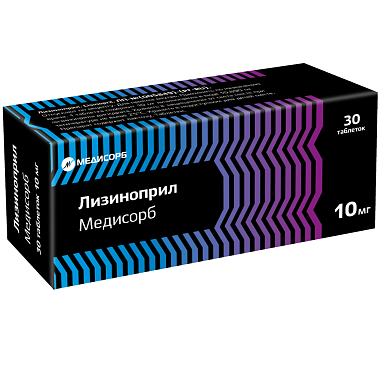 Купить Лизиноприл Медисорб 10 мг 30 шт таблетки