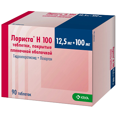 Купить Лориста Н 12,5 мг + 100 мг 90 шт таблетки покрытые пленочной оболочкой