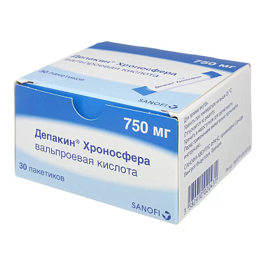 Купить Депакин Хроносфера 750 мг 30 шт гранулы с пролонгированным высвобождением пакет