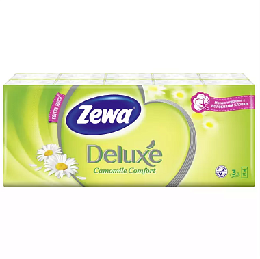 Купить Zewa Deluxe 10 х 10 шт платочки носовые бумажные ромашка