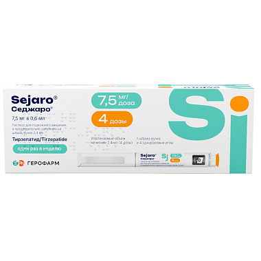 Купить Седжаро 7,5 мг/доз 2,4 мл 1 шт раствор для подкожного введения шприц-ручка + иглы одноразовые 4 шт