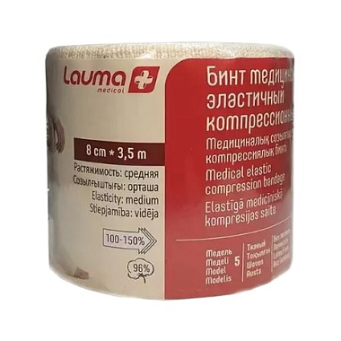 Купить Lauma 3,5 м х 8 см бинт эластичный средней растяжимости с застежками