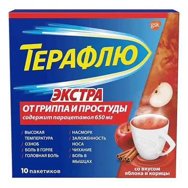Купить ТераФлю Экстра 2 г 10 шт порошок для приготовления раствора для приема внутрь яблоко + корица