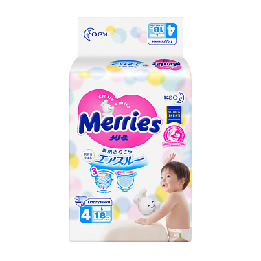 Купить Merries подгузники Air Through р.L №18 9-14кг