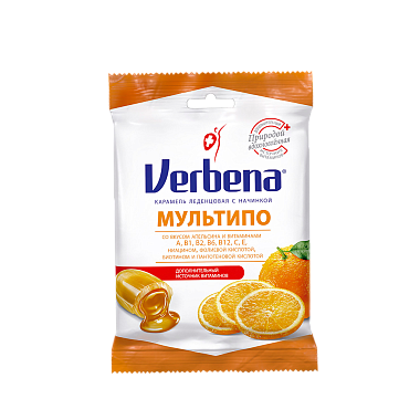 Купить Вербена мультипо 60 г карамель леденцовая с начинкой со вкусом апельсина